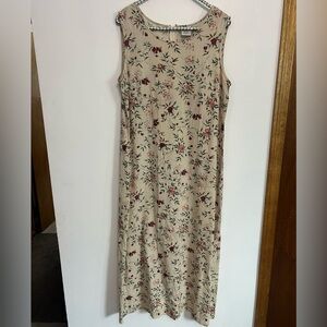 Sleeveless Linen Beige Floral Maxi Dress